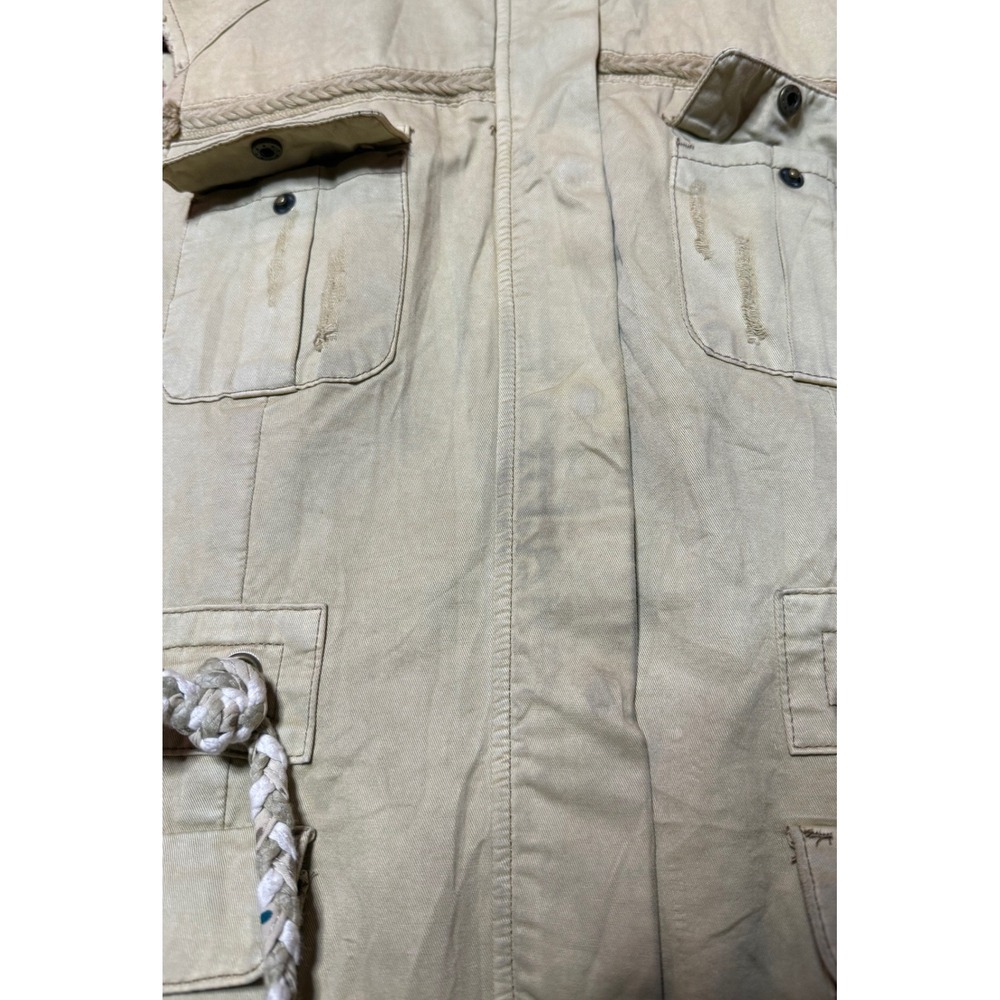 BKE Outerwear Women Large Tan Utility Vest Lace Trim Distressed Raw Hem Cargo - Picture 6 of 12